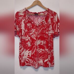 Liz Claiborne Red and White Floral Blouse Women's Size Large